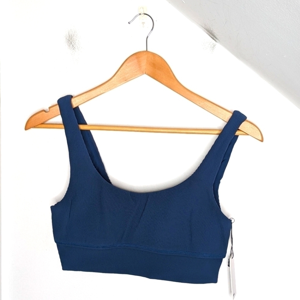 ONIA Tank Sports Bra Top Solid Rib Blue Opal NEW Size S